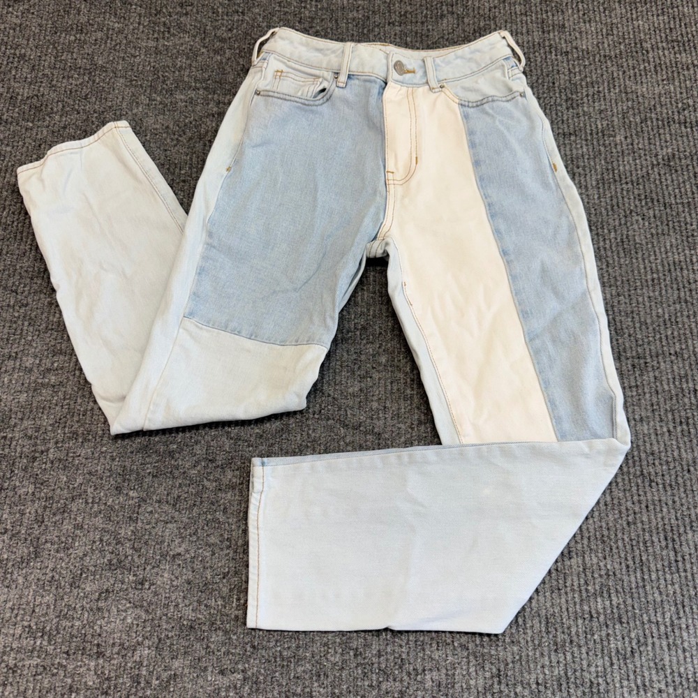 PacSun Eco Hopper Patch Mom Jeans 24 Blue Cream Colorblock‎ High Rise Denim